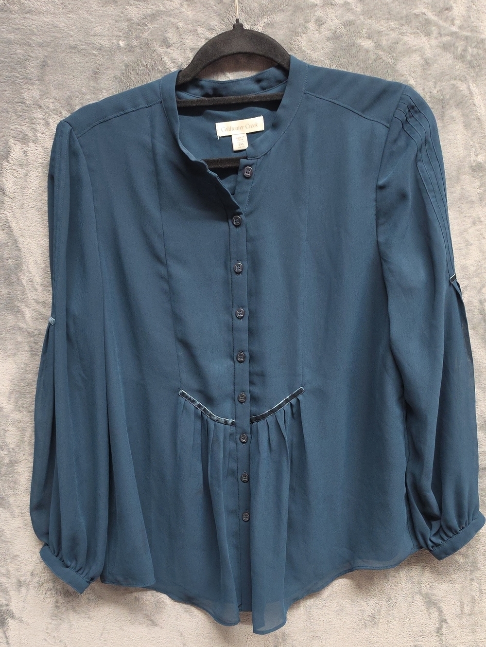 Coldwater Creek Teal Band-Collar Button-Front Blouse